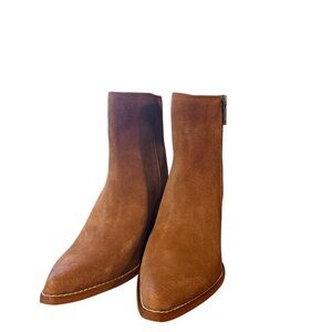 Sam Edelman Women’s 6.5 Tan Suede Ankle Boots Side Zip Block Heel